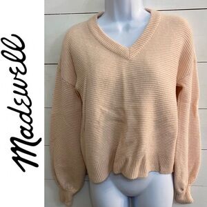 Madewell Women’s XS‎ Blush Pink 100% Cashmere V-neck Textured Pullover Sweater